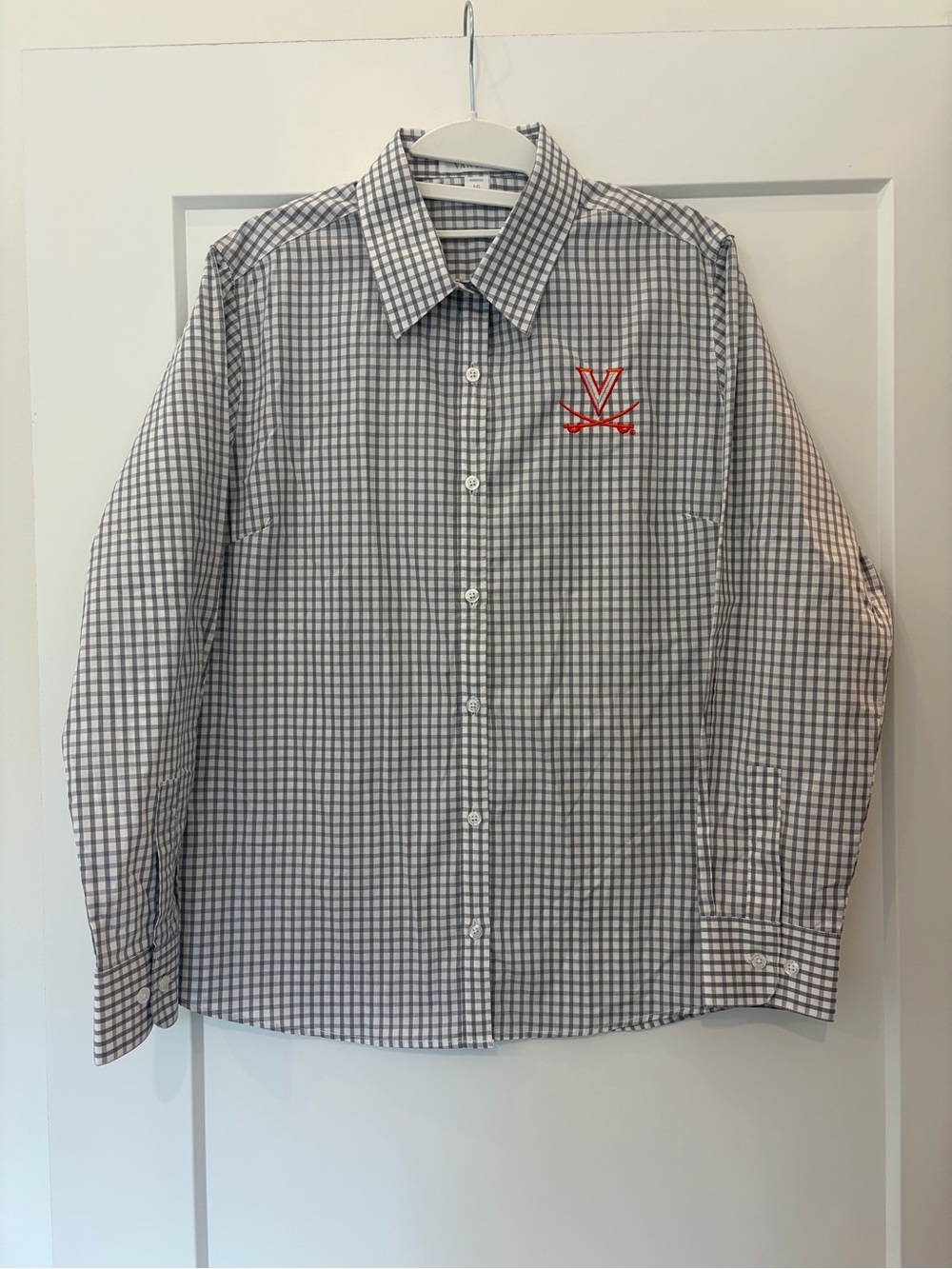 University of Virginia Swords Gray Plaid Button-Down Shirt - Women's Large